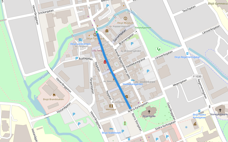 Norra Storgatan walking route map in Eksjö