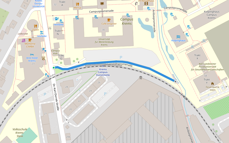 Universitätspromenade walking route map in Krems an der Donau