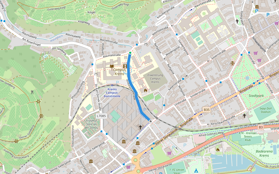 Anibaspromenade walking route map in Krems an der Donau
