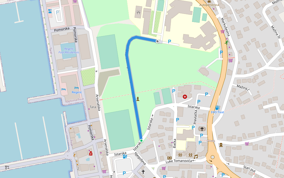 Šetalište Kapetana Marka Krstovića walking route map in Tivat
