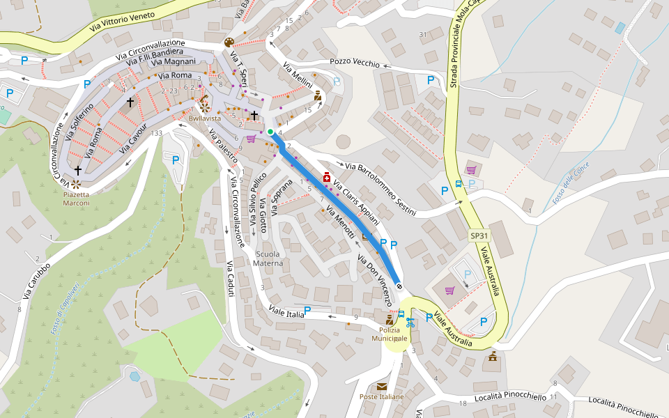 Via Pietro Gori walking route map in Capoliveri