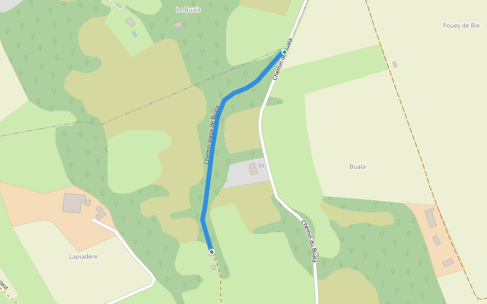 Chemin Vieux de Buala walking route map in Loubajac