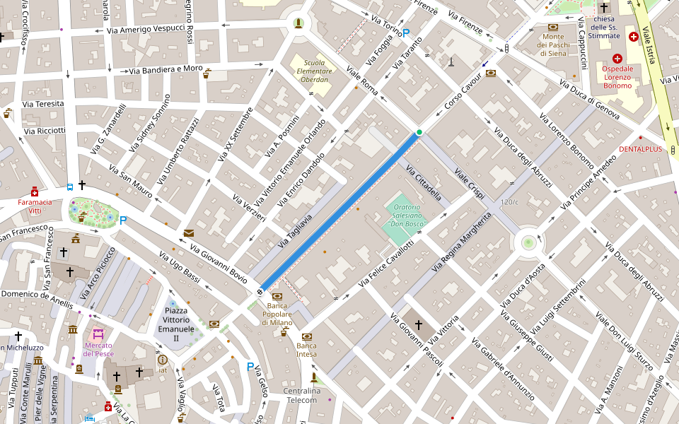 Corso Cavour walking route map in Andria