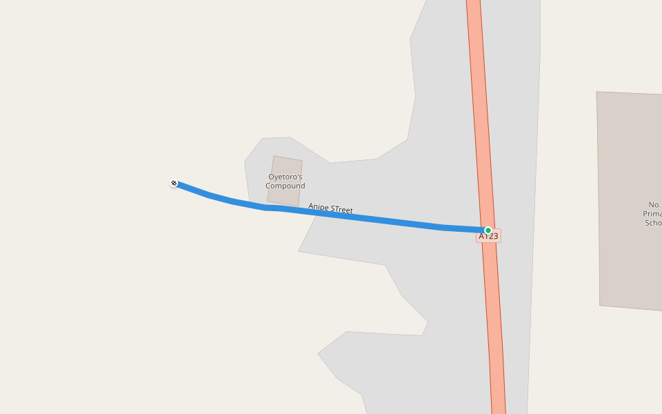 Anipe STreet walking route map in Aiyetoro