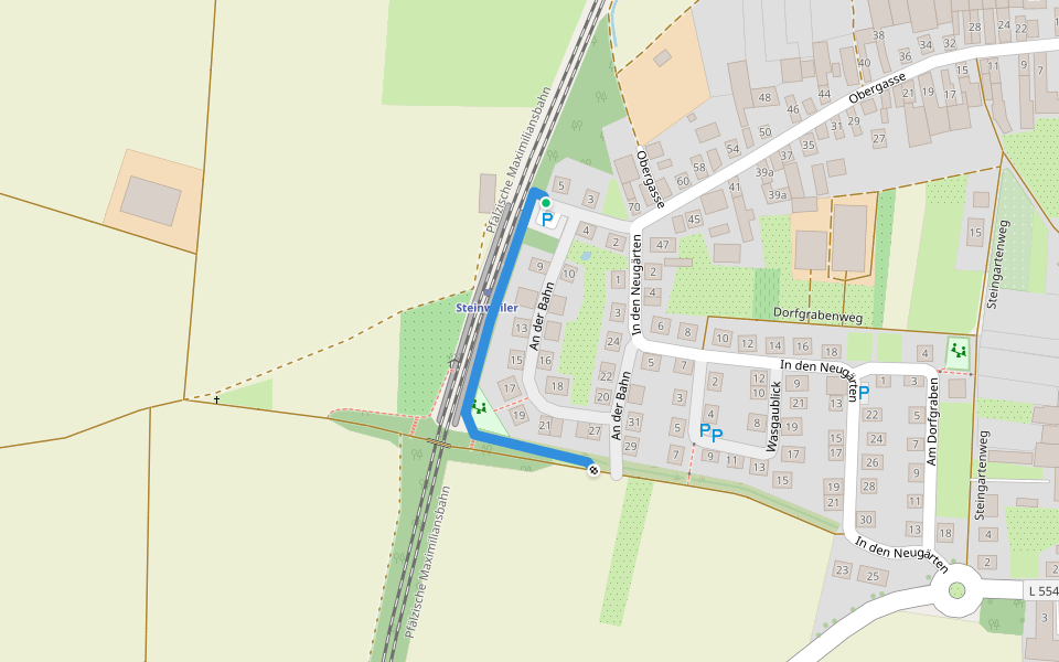 Fussweg am Bahnhaltepunkt walking route map in Steinweiler