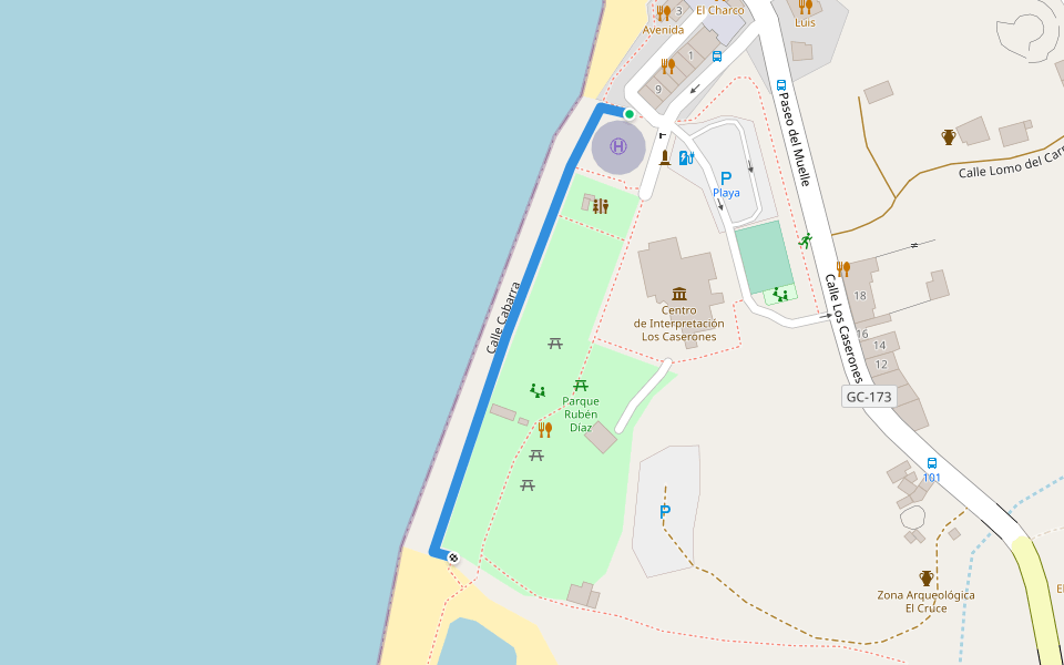 Calle Cabarra walking route map in La Playa