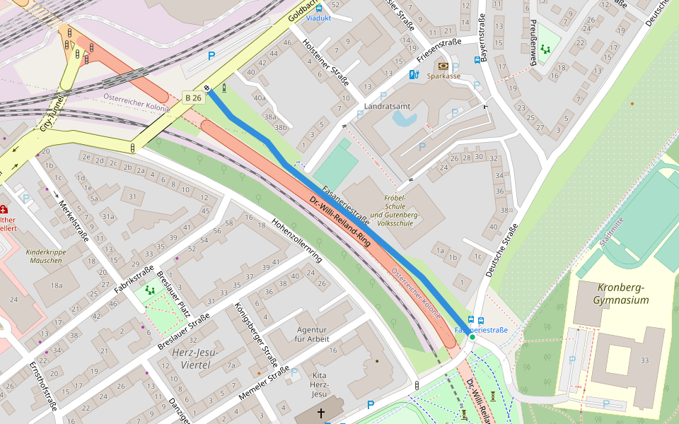 Fasaneriestraße walking route map in Aschaffenburg
