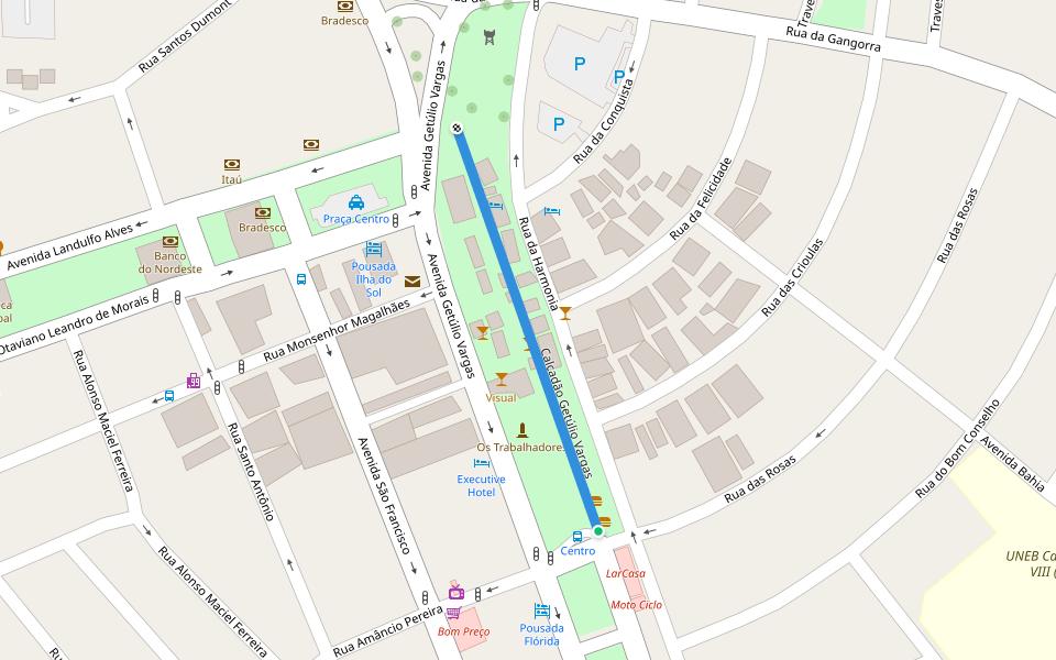 Calçadão Getúlio Vargas walking route map in Paulo Afonso