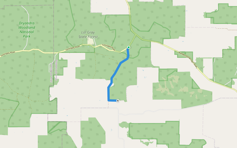 Dryandra Road walking route map in Dryandra
