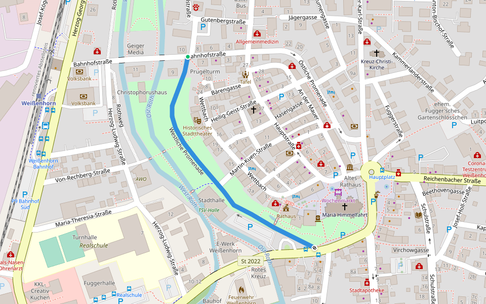 Westliche Promenade walking route map in Weißenhorn