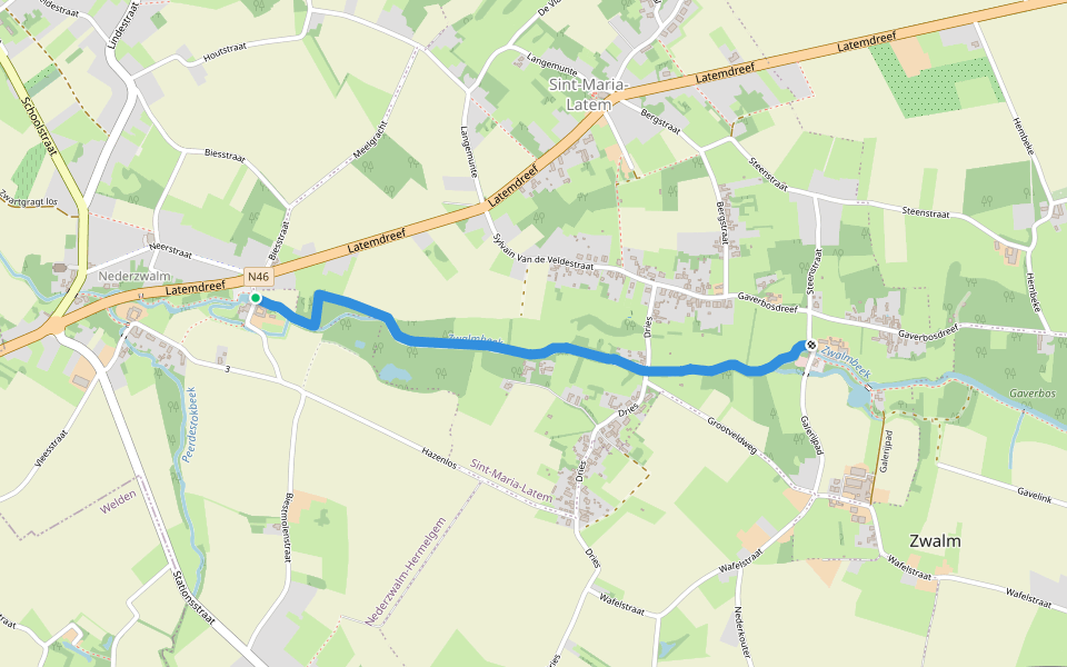 Zwalmbeekpad walking route map in Zwalm