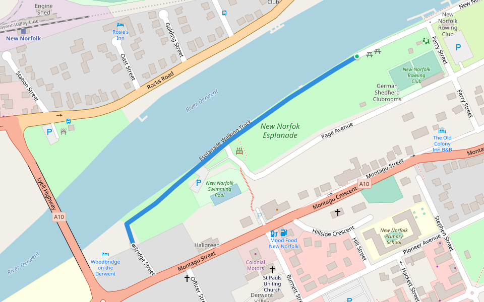 Esplanade Walking Track walking route map in New Norfolk