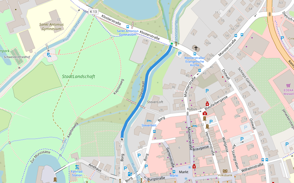 Steverwall walking route map in Lüdinghausen