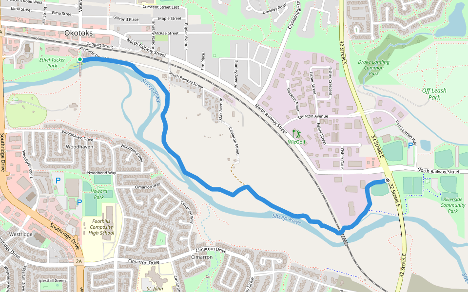 Heritage Parkway walking route map in Okotoks