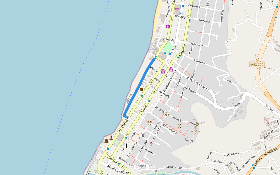 Paseo Díaz Ordaz walking route map in Puerto Vallarta