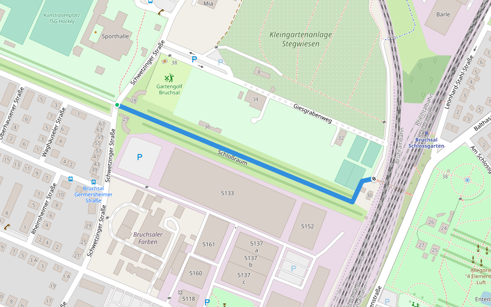 Schloßraum walking route map in Bruchsal