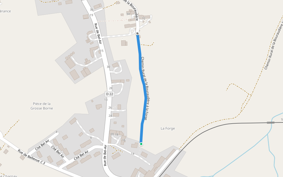 Chemin Rural de la Bouraudière à la Forge walking route map in Luçay-le-Mâle