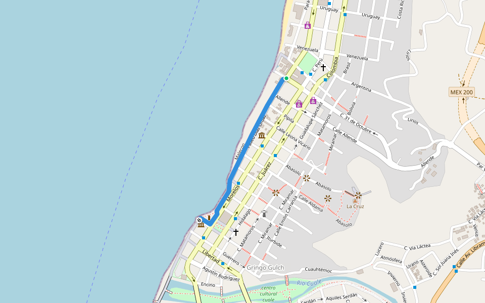 Malecon walking route map in Puerto Vallarta