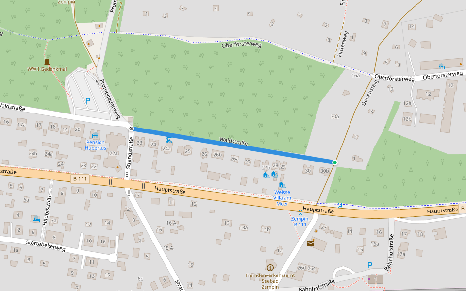Waldstraße walking route map in Zempin