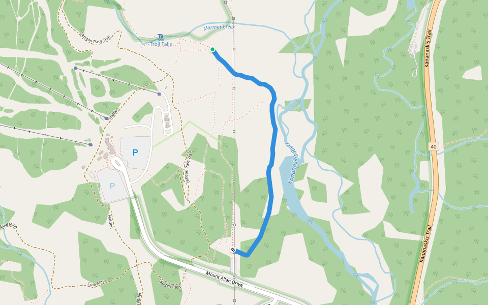 Hay Meadows Trail walking route map in Lac des Arcs