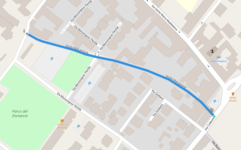 Vicolo Malcantone walking route map in Thiene