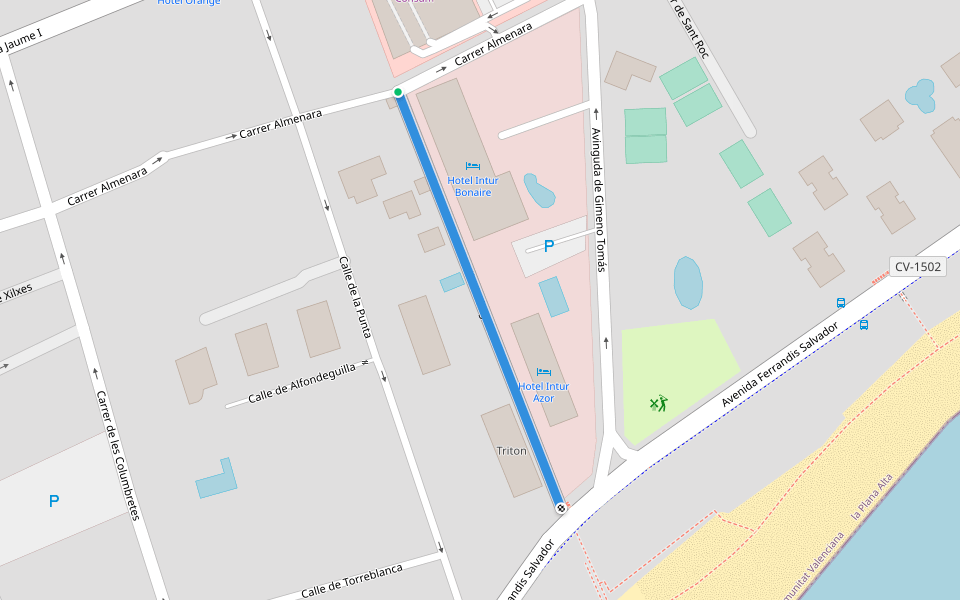 Calle de Sagunto walking route map in Benicàssim