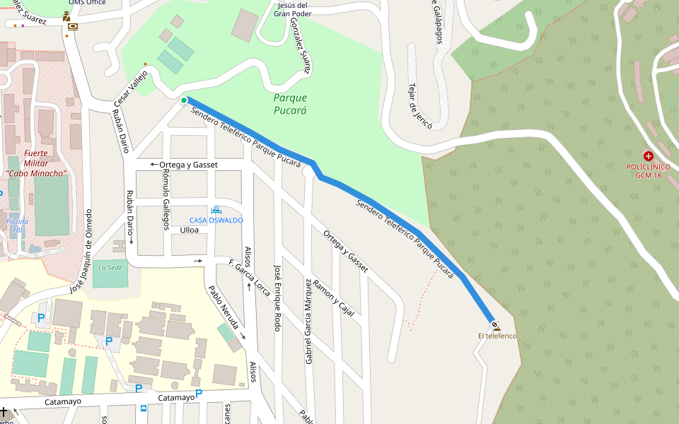 Sendero Teleférico Parque Pucará walking route map in Alamor