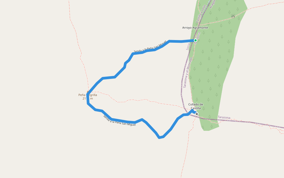 Senda a la Peña San Miguel walking route map in Tarazona