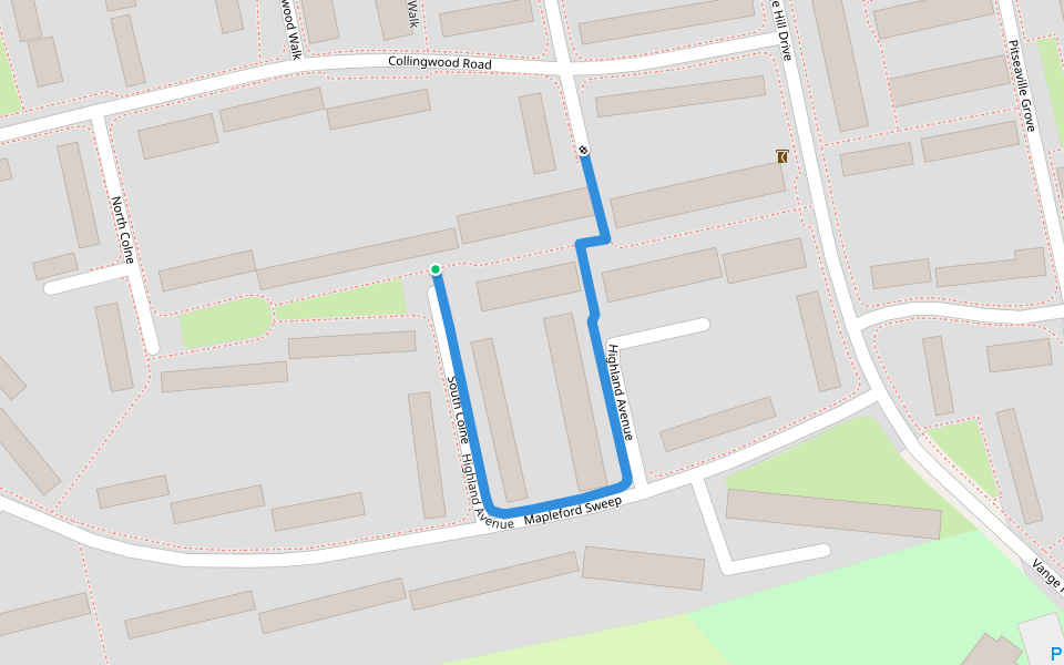 Highland Avenue walking route map in Basildon