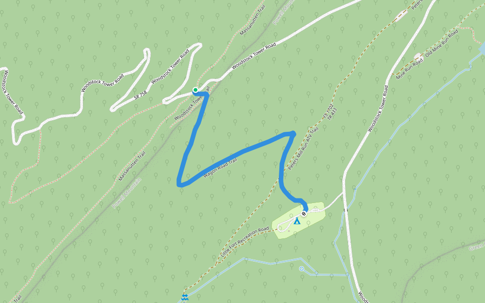 Wagon Road Trail walking route map in Woodstock