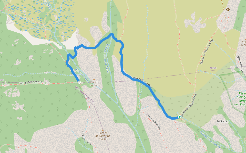 Piste Lous Tres Recs walking route map in Colombières-sur-Orb