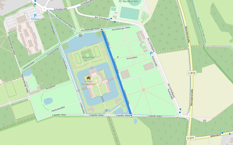 Schwanenallee walking route map in Nordkirchen