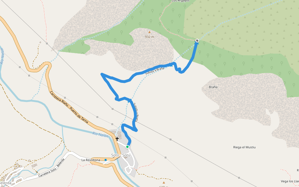 Subida a Braña walking route map in Soto