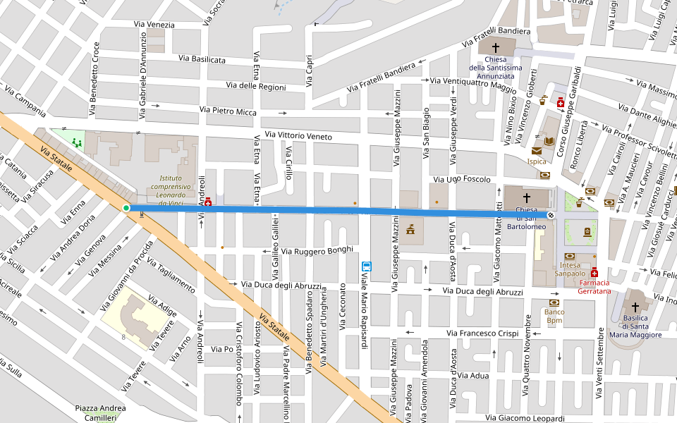 Corso Umberto Primo walking route map in Ispica