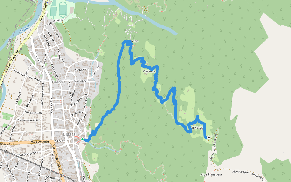 Biasca - Alpe Piansgera walking route map in Biasca