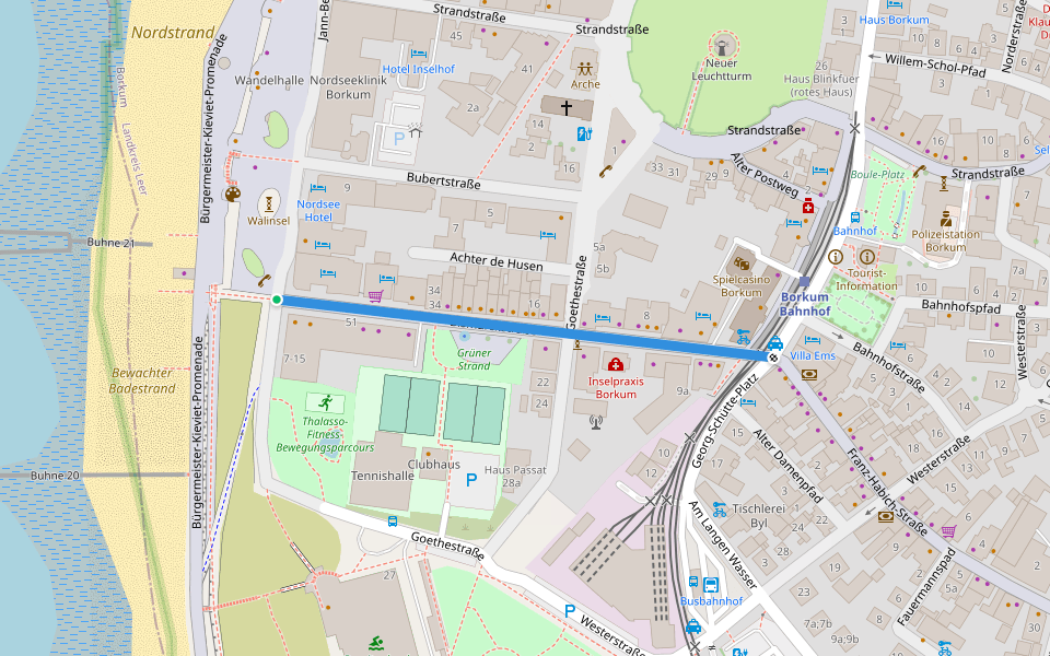 Bismarckstraße walking route map in Borkum