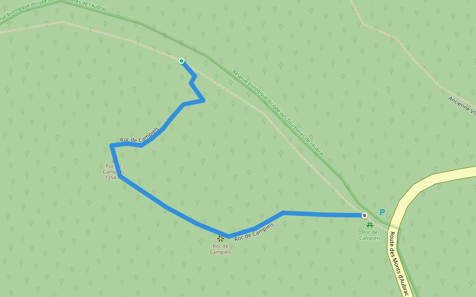 Roc de Campiels walking route map in Prades-d'Aubrac
