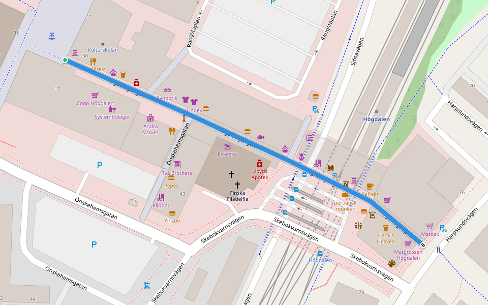 Högdalsgången walking route map in Huddinge