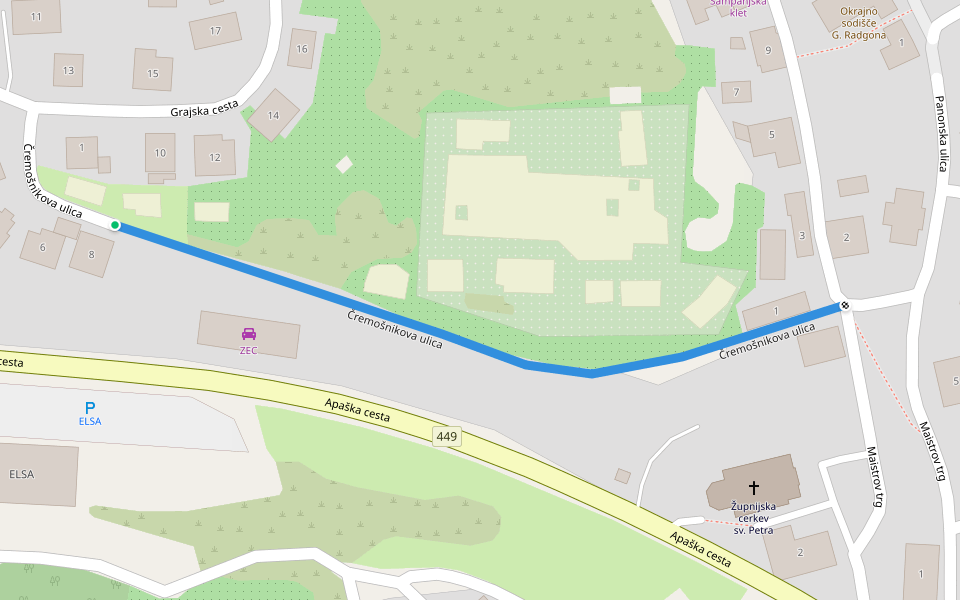Čremošnikova ulica walking route map in Gornja Radgona
