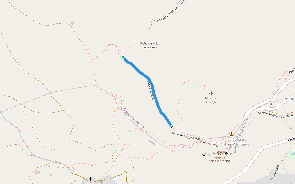 Senda a La Peña walking route map in Alájar