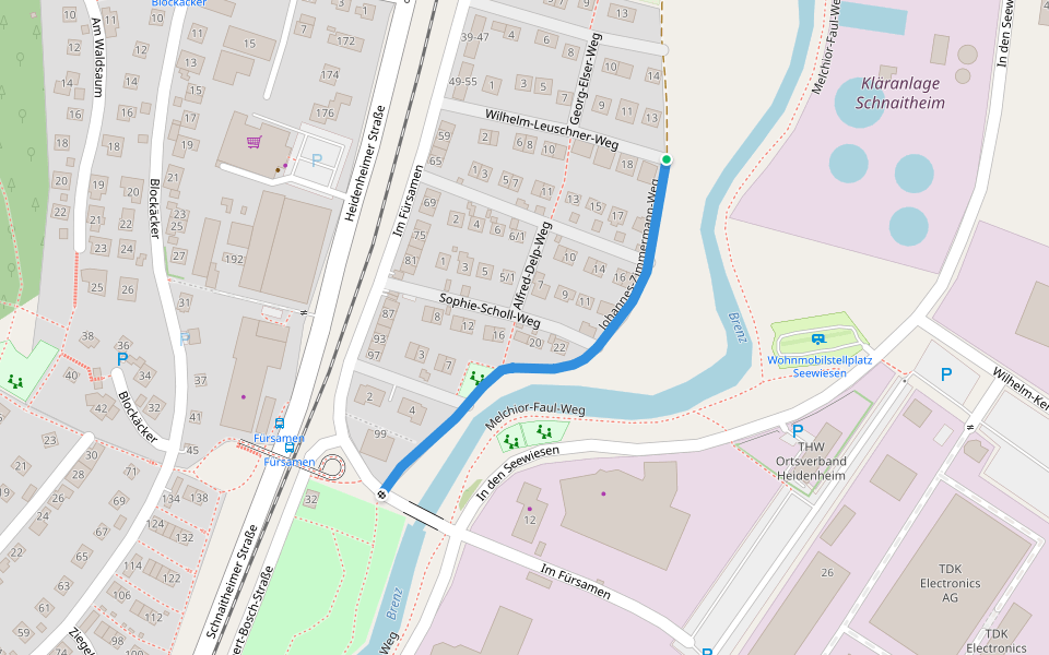 Johannes-Zimmermann-Weg walking route map in Heidenheim an der Brenz