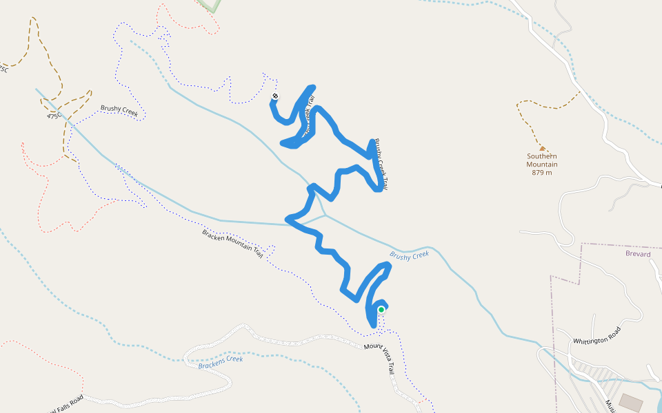 Brushy Creek Trail walking route map in Brevard