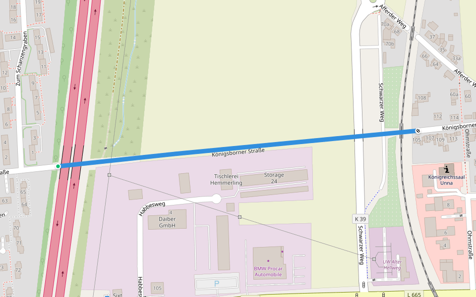 Königsborner Straße walking route map in Unna