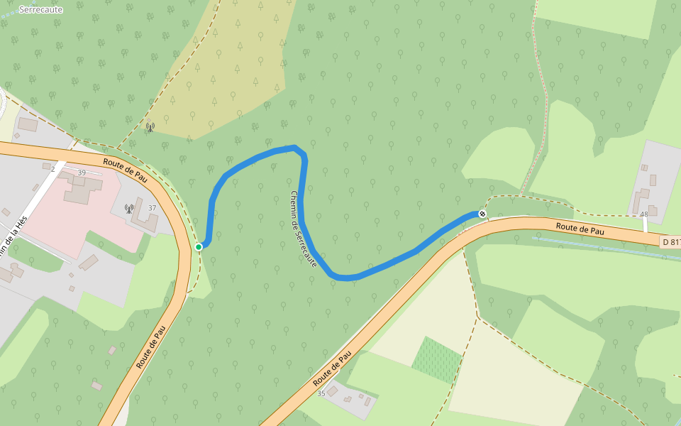 Chemin de Serrecaute walking route map in Ibos
