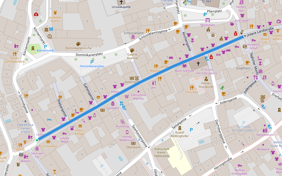 Obere Landstraße walking route map in Krems an der Donau