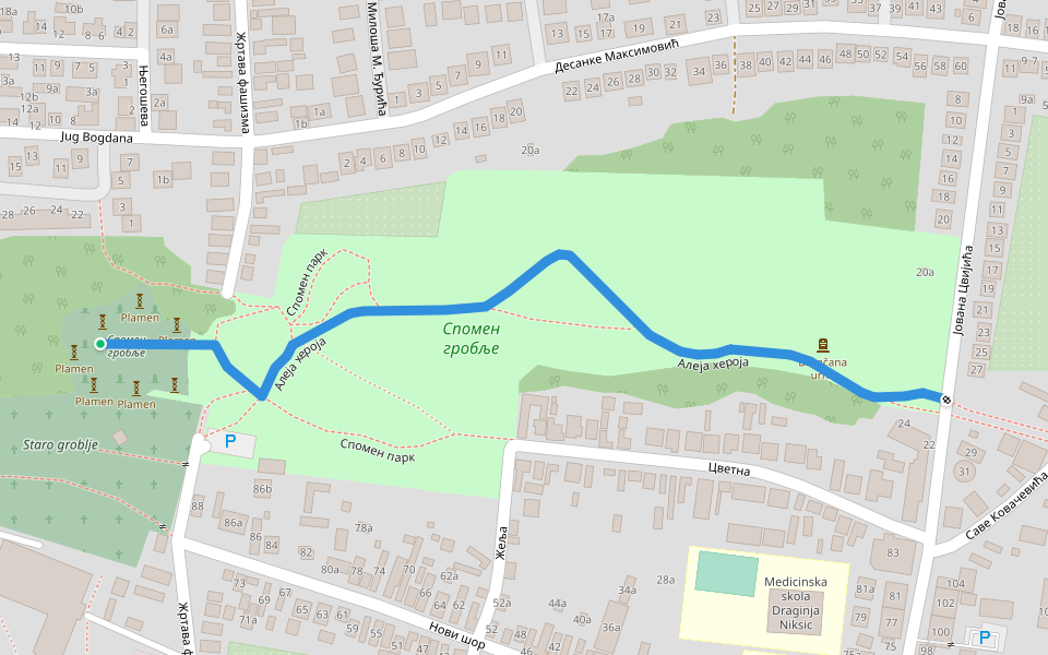 Алеја хероја walking route map in Sremska Mitrovica