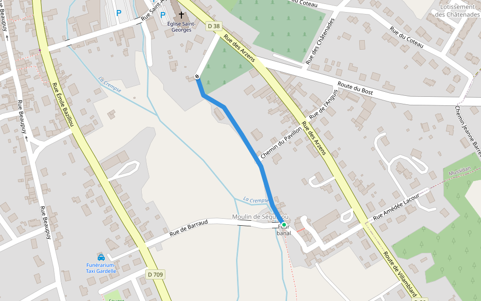 Chemin de l'Amour au Moulin Barraud walking route map in Mussidan