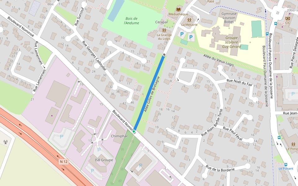 Allée Gilles de Bretagne walking route map in Pacé