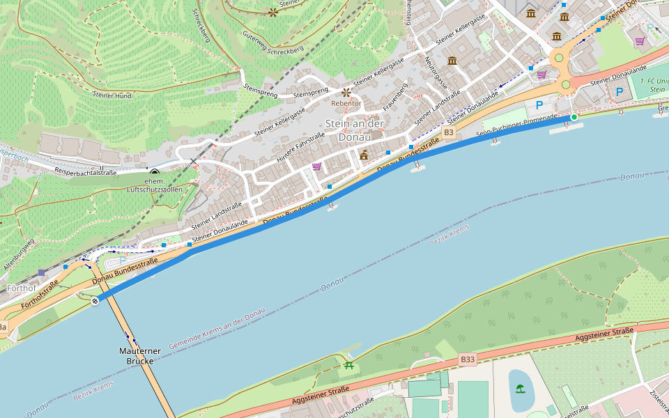 Sepp-Puchinger-Promenade walking route map in Krems an der Donau