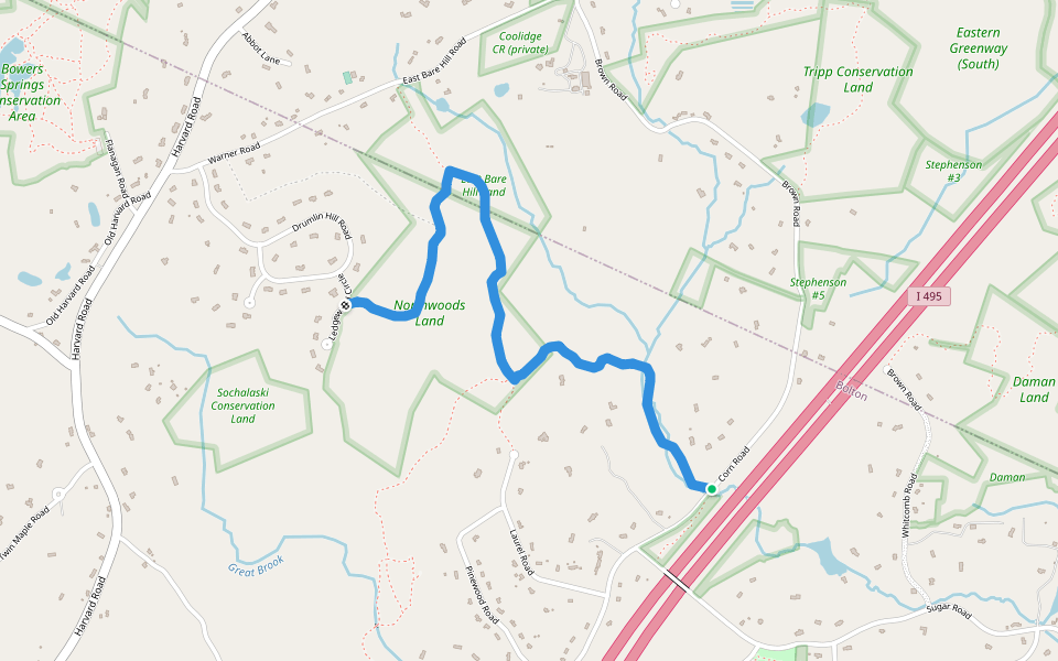 Zink North Woods Trail walking route map in Bolton
